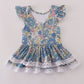 Blue floral lace ruffle leotard