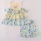 Yellow floral character applique shorts set