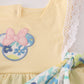 Yellow floral character applique shorts set