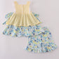 Yellow floral character applique shorts set