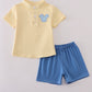 Yellow character applique shorts set