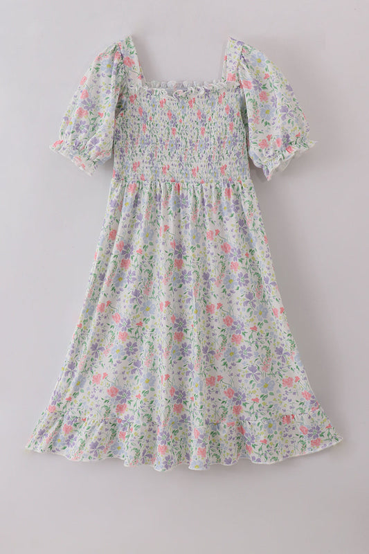 Floral print smocked mom dress
