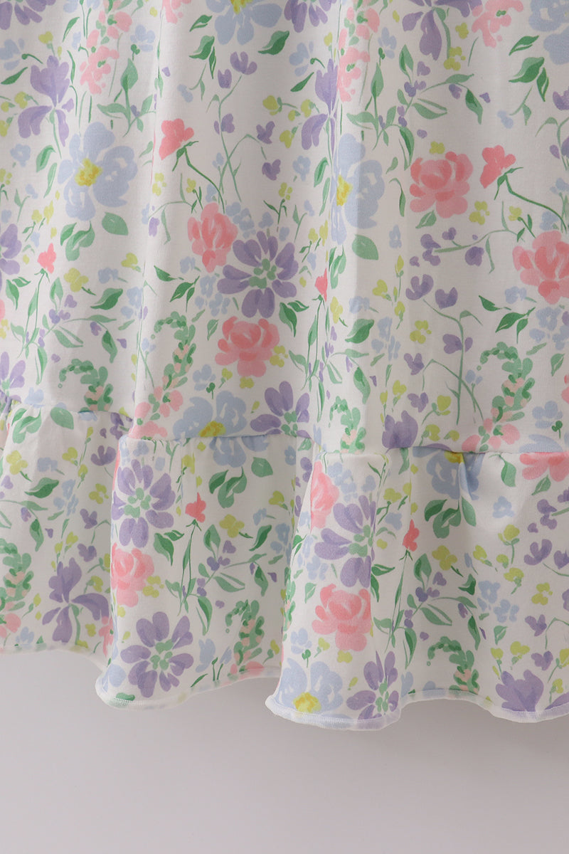 Floral print smocked mom dress