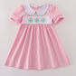 Pink teapot embroidery puff sleeve dress