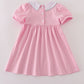 Pink teapot embroidery puff sleeve dress