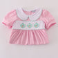 Pink teapot embroidery puff sleeve dress