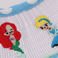 Blue dot character embroidery smocked bloomer set