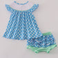 Blue dot character embroidery smocked bloomer set