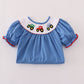 Blue tractor embroidery dress