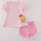 Pink stripe buffalo applique ruffle shorts set