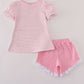 Pink stripe buffalo applique ruffle shorts set