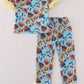 Blue character print ruffle pajamas set