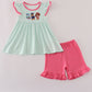 Pink character applique stripe shorts set