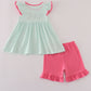 Pink character applique stripe shorts set