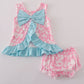 Pink strawberry milk cow embroidery bloomer set