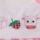 Pink strawberry milk cow embroidery ruffle shorts set