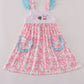 Pink strawberry milk cow embroidery ruffle dress