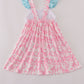 Pink strawberry milk cow embroidery ruffle dress