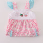 Pink strawberry milk cow embroidery ruffle dress