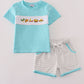 Blue taco embroidery stripe shorts set