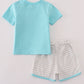 Blue taco embroidery stripe shorts set