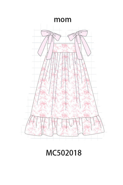 Pink bow print ruffle mom&me dress