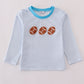 Blue football french knot stripe top