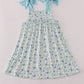 Blue floral print bow dress