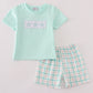 Green marine embroidery smocked shorts set