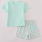 Green marine embroidery smocked shorts set
