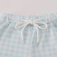 Blue character embroidery gingham shorts set