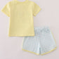 Blue character embroidery gingham shorts set