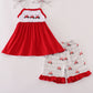 Red tractor embroidery ruffle shorts set