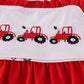 Red tractor embroidery ruffle shorts set