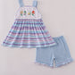 Purple stripe mermaid embroidery ruffle shorts set