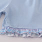 Purple stripe mermaid embroidery ruffle shorts set