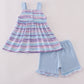 Purple stripe mermaid embroidery ruffle shorts set
