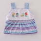 Purple stripe mermaid embroidery ruffle shorts set