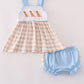 Beige puppy embroidery gingham bloomer set