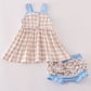 Beige puppy embroidery gingham bloomer set