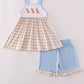 Beige puppy embroidery gingham ruffle shorts set