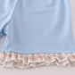 Beige puppy embroidery gingham ruffle shorts set