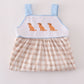 Beige puppy embroidery gingham ruffle shorts set