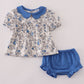Blue vintage floral print bloomer set