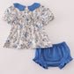 Blue vintage floral print bloomer set