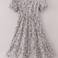 Blue vintage floral print tiered mom dress