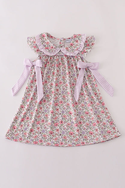 Purple floral print tiered mom&me dress