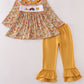 Highland cow embroidery ruffle pants set