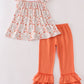 Fall leaves embroidery smocked ruffle pants set