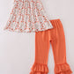 Fall leaves embroidery smocked ruffle pants set